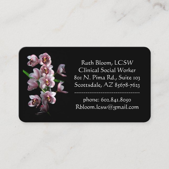 Orchid Insanity on Black Business Card (Front)