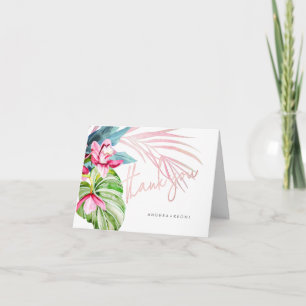 Orchid Isle, Pink+Blue Tropical Floral Thank You Card