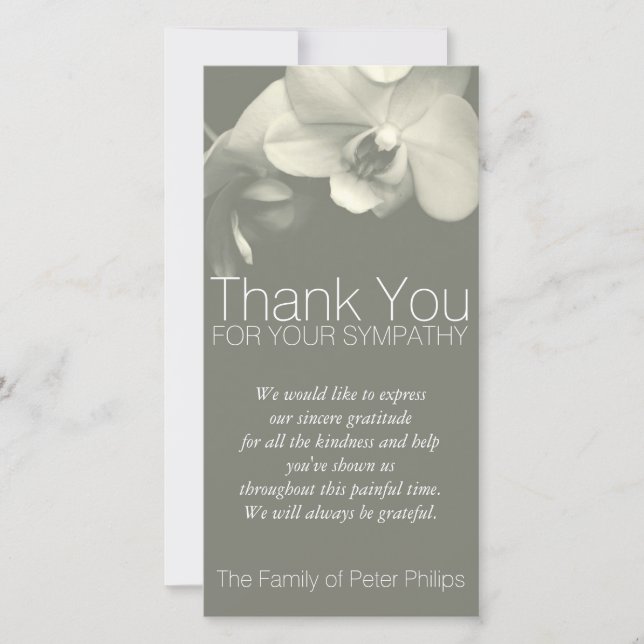 Orchid Kaki Sympathy Thank you Photo Card (Front)