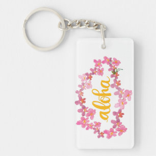 Orchid Lei Aloha Watercolor Keychain