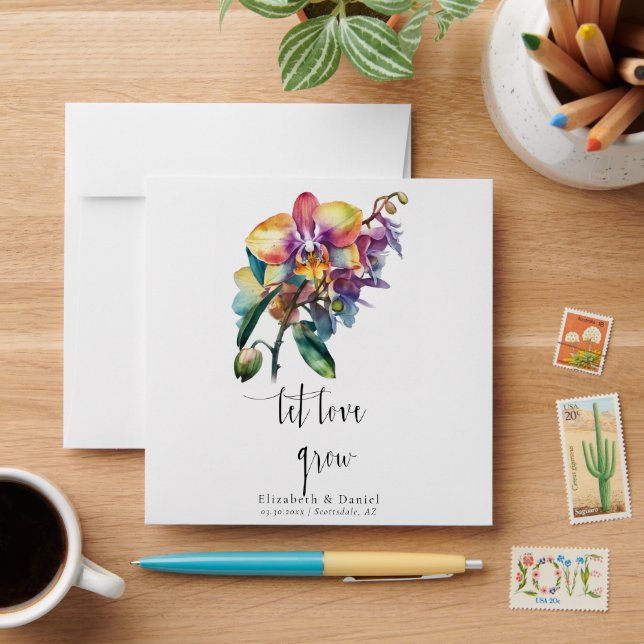Orchid Let Love Grow Boho Wedding Gift Seed Packet Envelope (Desk)