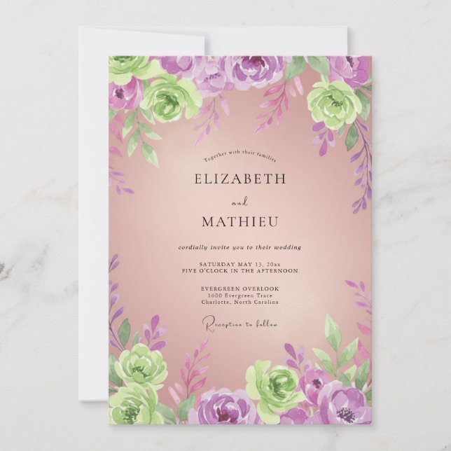 Orchid Lime Painted Wedding Invitation (Front)