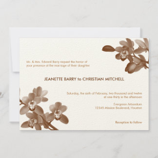 Orchid lover brown ecru modern garden chic wedding invitation