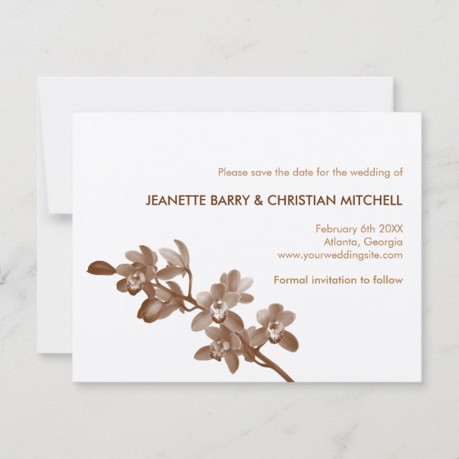 Orchid lover brown modern wedding save the date (Front)