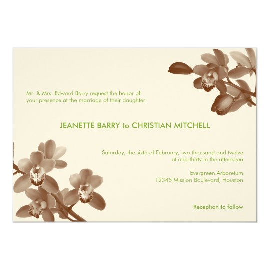 Orchid lover green ecru modern garden chic wedding card