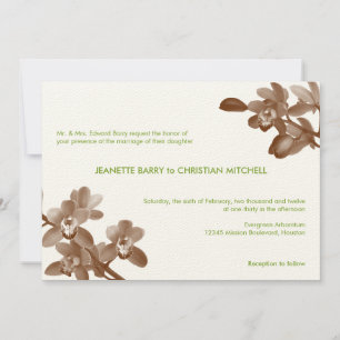 Orchid lover green ecru modern garden chic wedding invitation