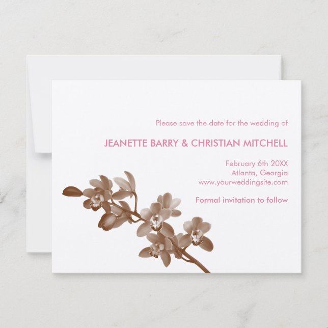 Orchid lover pink modern wedding save the date (Front)