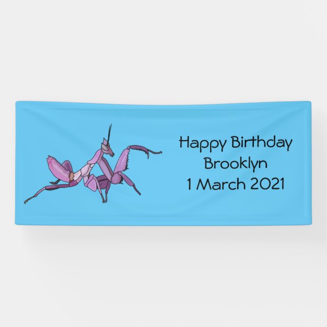 Orchid mantis cartoon illustration banner (Horizontal)