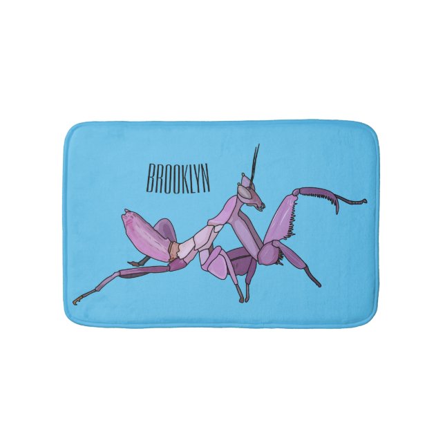Orchid mantis cartoon illustration bath mat (Front)