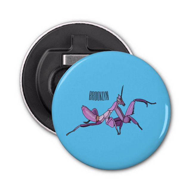 Orchid mantis cartoon illustration bottle opener (Front)