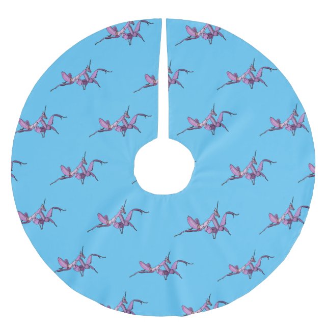 Orchid mantis cartoon illustration brushed polyester tree skirt (Front)