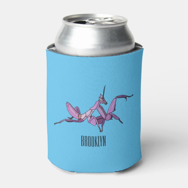 Orchid mantis cartoon illustration can cooler (Can Front)