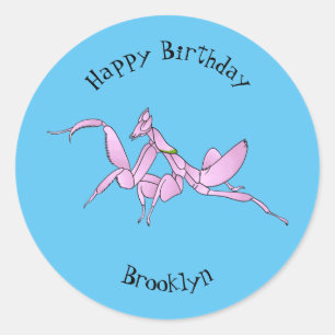 Orchid mantis cartoon illustration classic round sticker