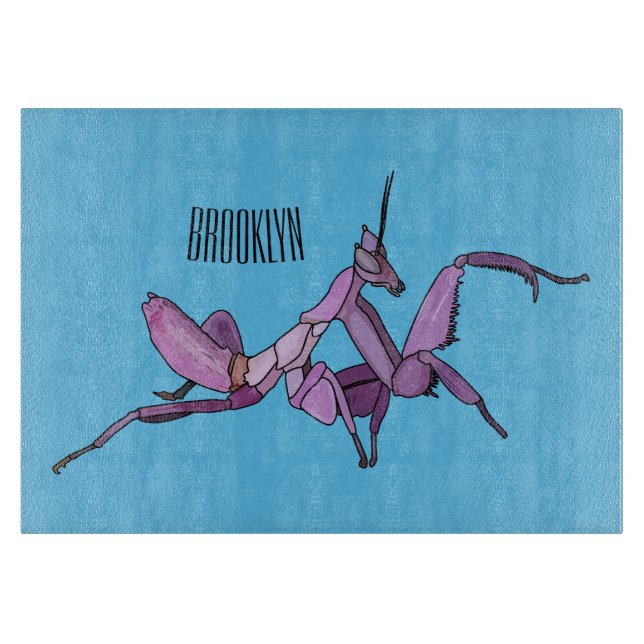 Orchid mantis cartoon illustration cutting board (Front)