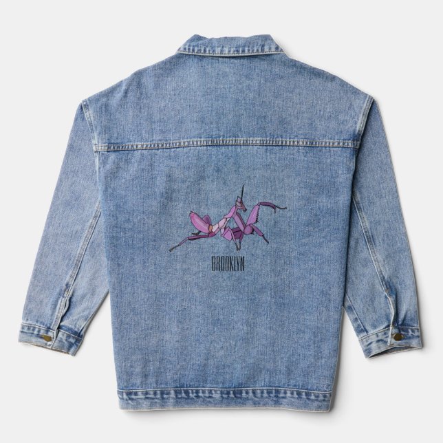 Orchid mantis cartoon illustration denim jacket (Back)