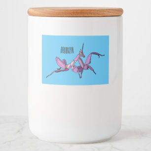 Orchid mantis cartoon illustration food label
