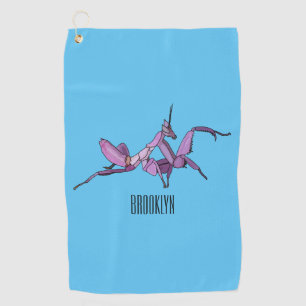 Orchid mantis cartoon illustration golf towel
