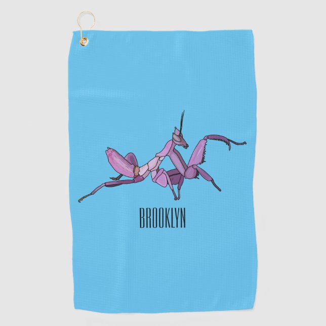 Orchid mantis cartoon illustration golf towel (Front)