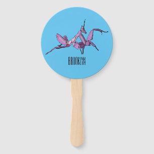 Orchid mantis cartoon illustration hand fan