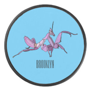 Orchid mantis cartoon illustration hockey puck