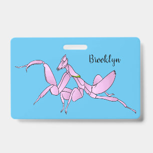 Orchid mantis cartoon illustration ID badge