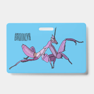 Orchid mantis cartoon illustration ID badge