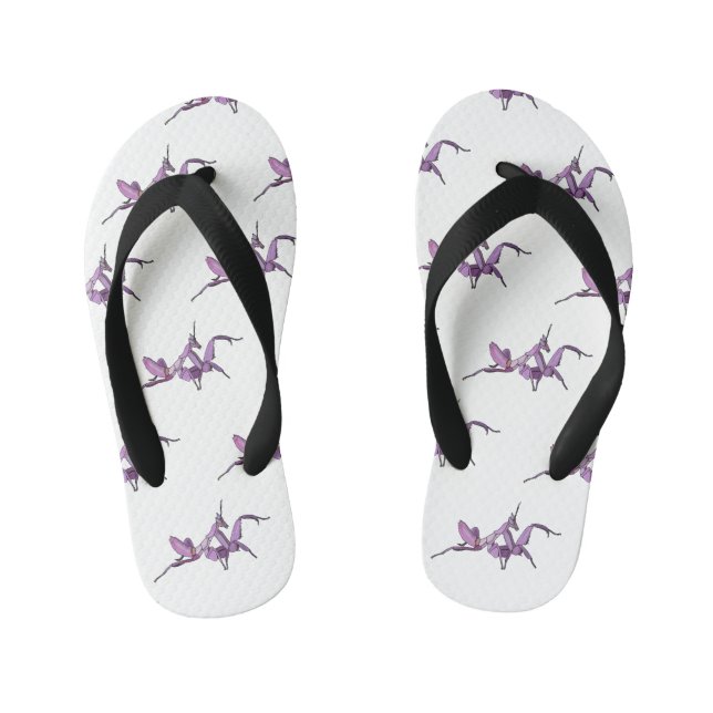 Orchid mantis cartoon illustration kid's flip flops (Footbed)