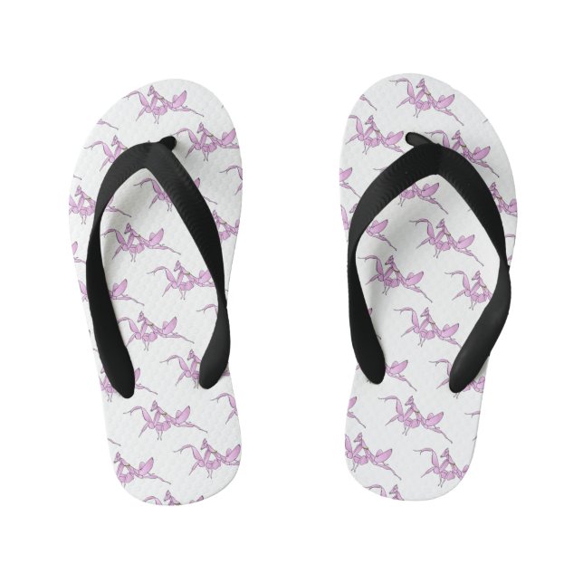 Orchid mantis cartoon illustration  kid's flip flops (Footbed)