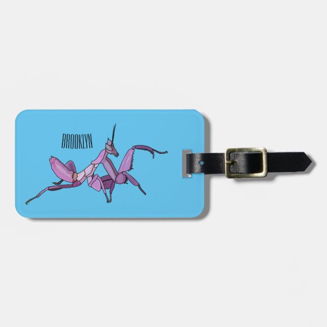 Orchid mantis cartoon illustration luggage tag (Front Horizontal)