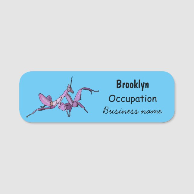 Orchid mantis cartoon illustration name tag (Front)