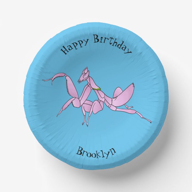 Orchid mantis cartoon illustration paper plate (Front)