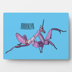 Orchid mantis cartoon illustration plaque