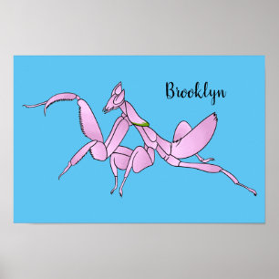 Orchid mantis cartoon illustration   poster