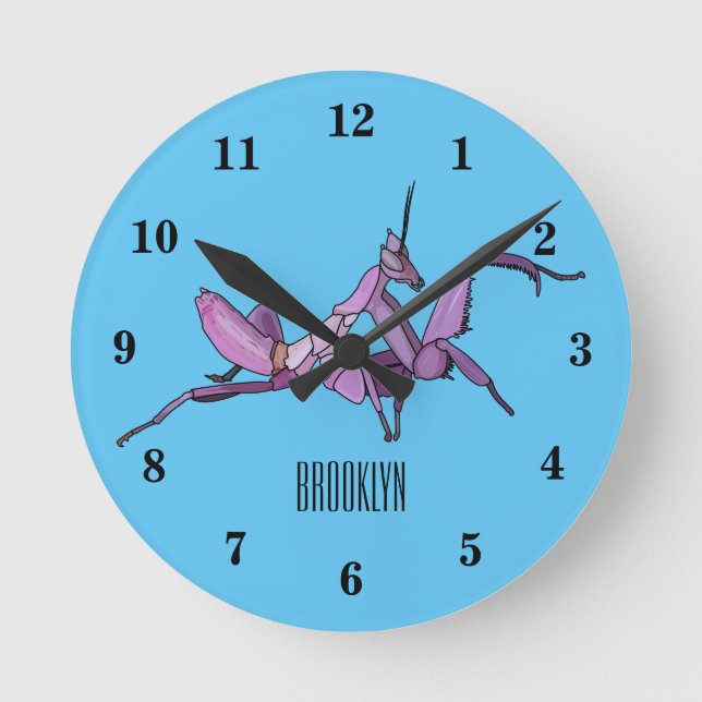 Orchid mantis cartoon illustration round clock (Front)