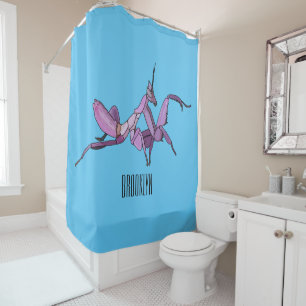 Orchid mantis cartoon illustration shower curtain
