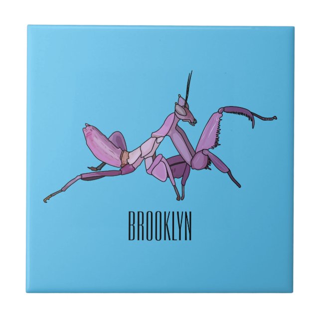 Orchid mantis cartoon illustration tile (Front)
