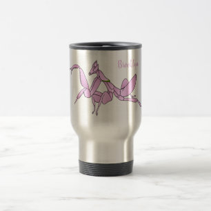 Orchid mantis cartoon illustration travel mug
