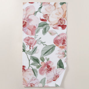 Orchid Meadow Watercolor Floral Blushing Botanical Beach Towel