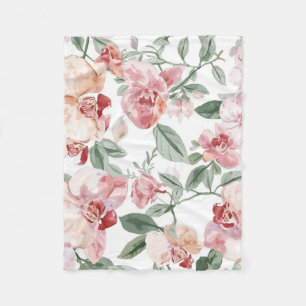 Orchid Meadow Watercolor Floral Blushing Botanical Fleece Blanket