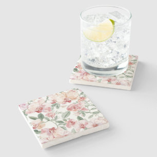 Orchid Meadow Watercolor Floral Blushing Botanical Stone Coaster