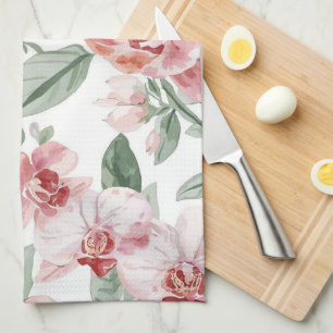 Orchid Meadow Watercolor Floral Blushing Botanical Tea Towel