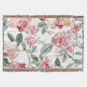 Orchid Meadow Watercolor Floral Blushing Botanical Throw Blanket