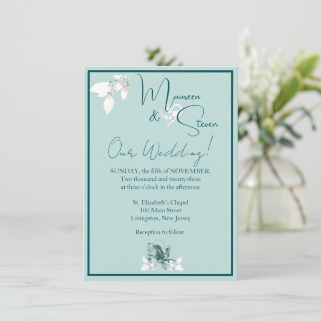 Orchid Mint Green & White Wedding  Invitation (Standing Front)