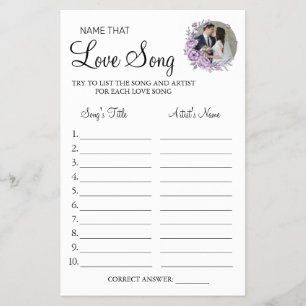 Orchid Name that love song shower game card