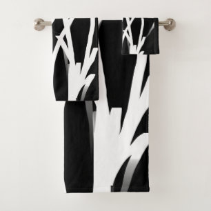 Orchid Noir: Abstract Black & White Bath Towel Set