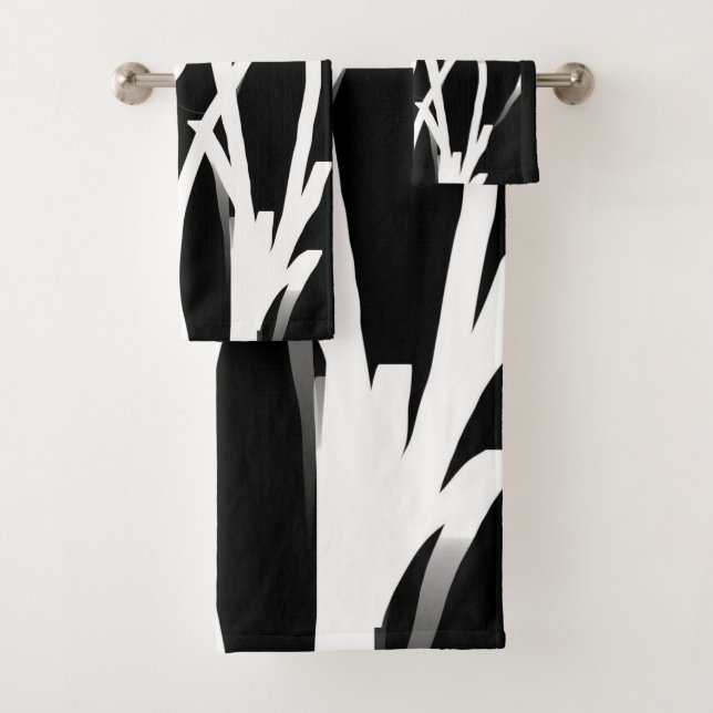 Orchid Noir: Abstract Black & White Bath Towel Set (Insitu)