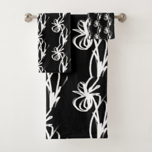 Orchid Noir: Abstract Black & White Bath Towel Set