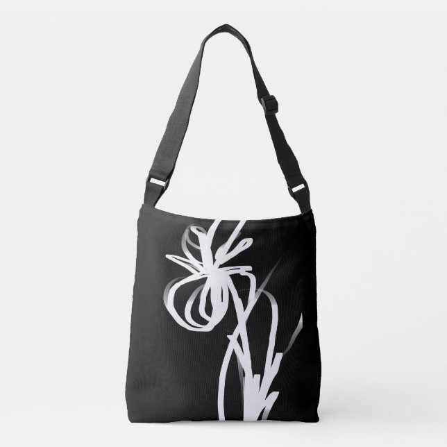 Orchid Noir: Abstract Black & White Crossbody Bag (Front)
