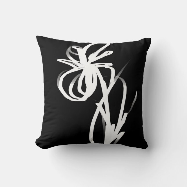 Orchid Noir: Abstract Black & White Cushion (Front)