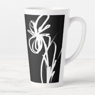Orchid Noir: Abstract Black & White Latte Mug